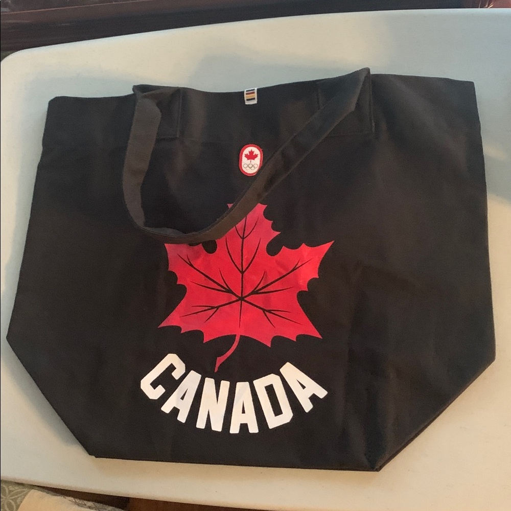 20% Sale: Black Tote Bag with Red Maple Leaf and Olympic Patch